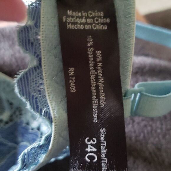 Blue Lace Womens Bra Size 34C Underwire Romantic Floral Good Used - Picture 4 of 4